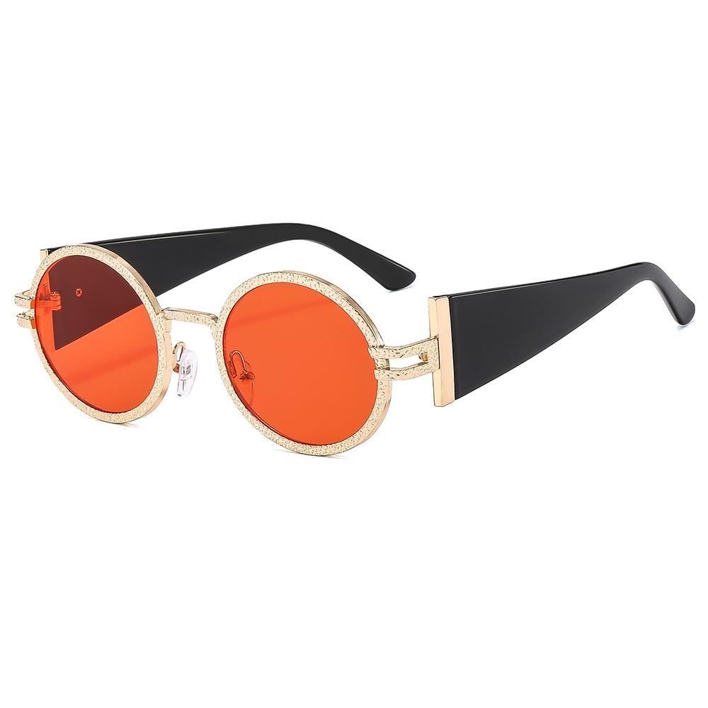 Fashion Round Punk Sunglasses UV Protection Retro Hip Hop Shades Oval Wide Temples Sun Glasses for Women & Men