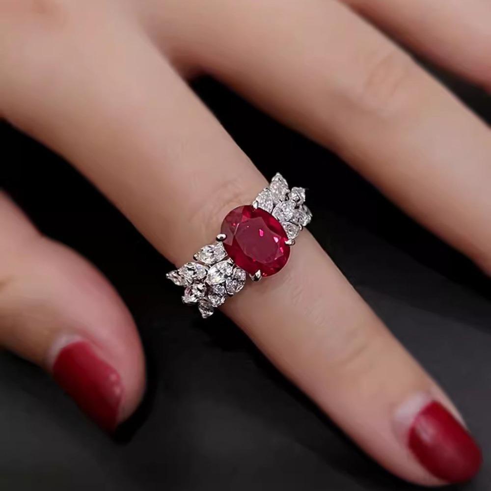Open Ring 3ct High Carbon Ruby Ring for Women Wide Band Wing Setting Pigeon Blood Red Gemstone Jewelry