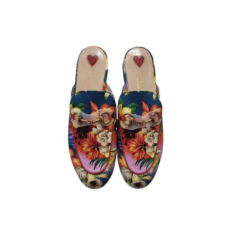GUCCI Quiet Closed Toe Slippers Women's Blue Orange 475094 QO10 5870