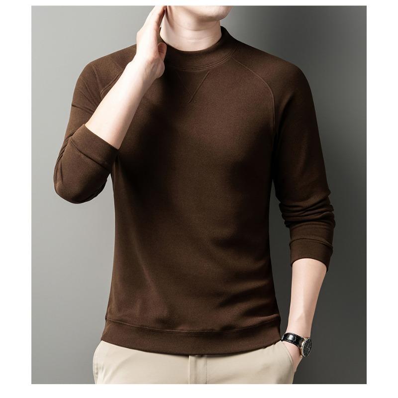 Men S Stand Collar Solid Color Long Sleeve Fleece Casual Base Shirt