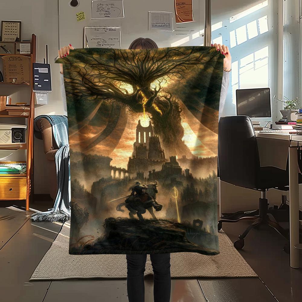 1Pc Elden Ring Print Flannel Blanket, High quality Comfortable for All Seasons, Home Decor, Warmth and Comfort, Perfect for Christmas Gifts