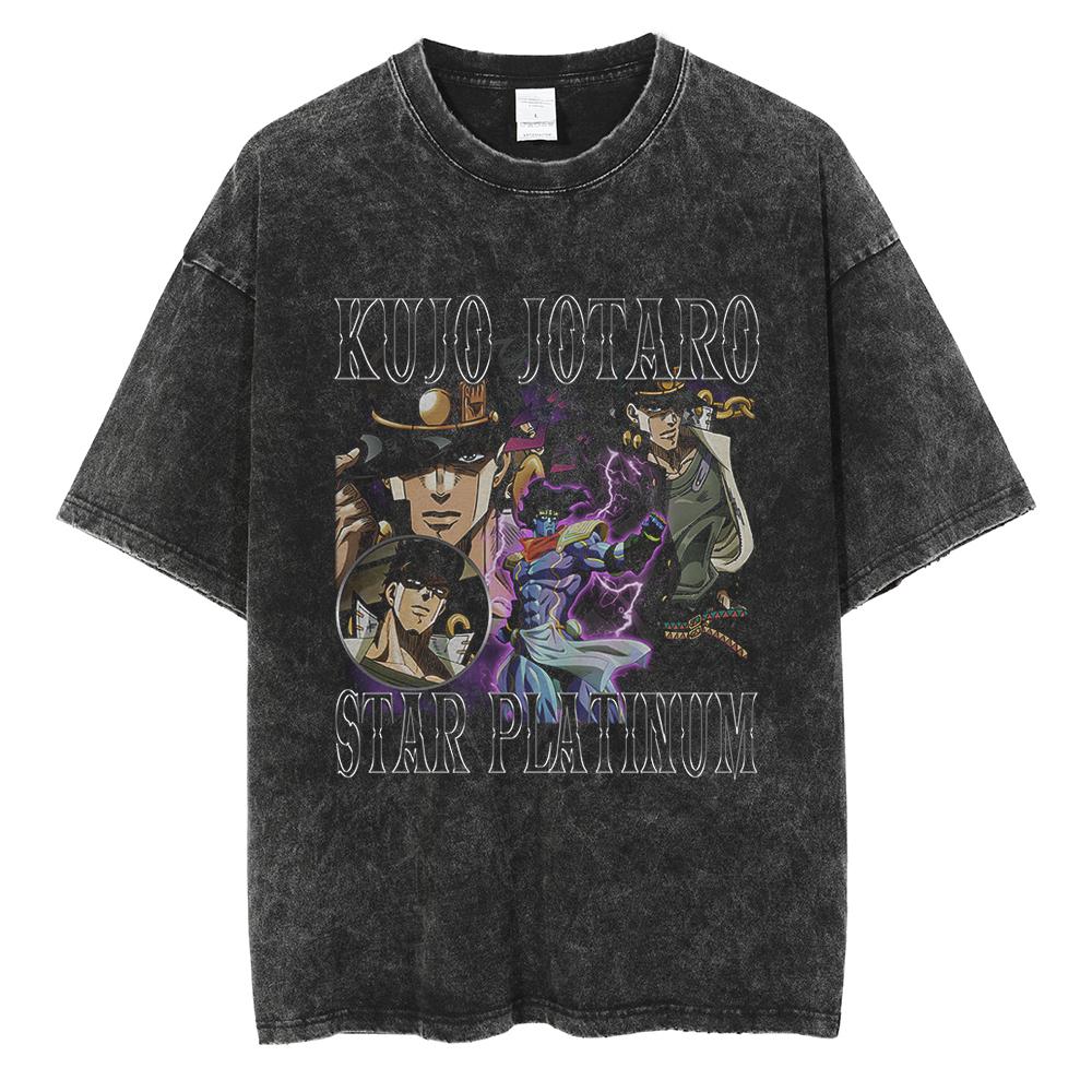 JoJo's Bizarre Adventure Аниме Одежда Дио Графическая Стиранная Футболка Мужская Винтажные Хлопковые Футболки Родитель-Ребенок Повседневная Футболка