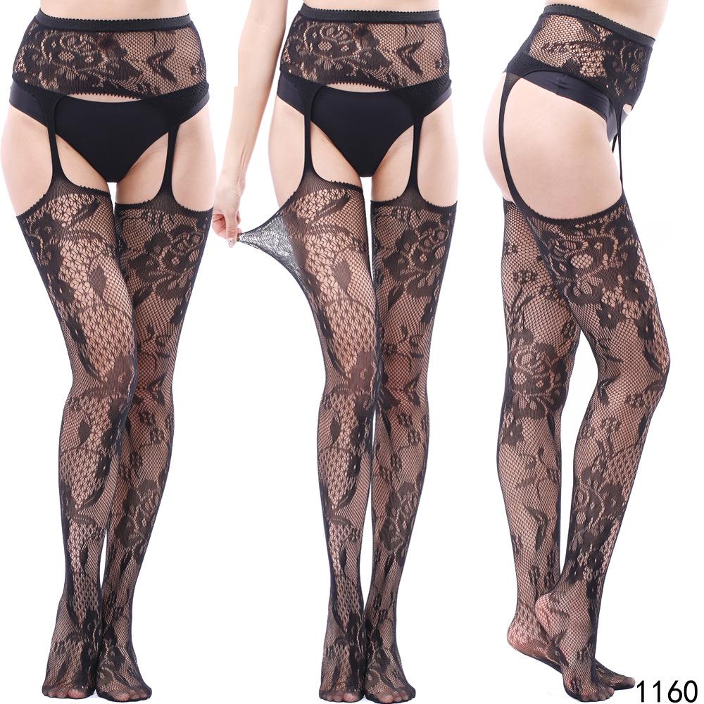 Sexy Elastic Fishnet Stockings with Garter Belt - Women's Open Crotch Fine Mesh Anti-Slip