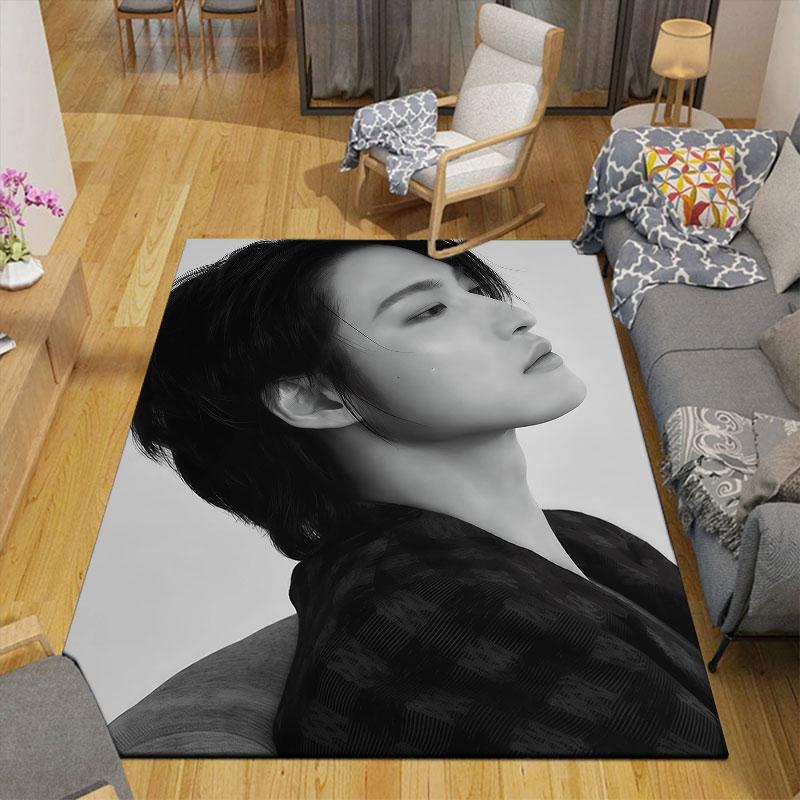 Seonghwa Flannel Printed Carpet, Home Sofa Decoration for Living Room & Bedroom, Non‑Slip Play Flannel Floor Mat for Game Room