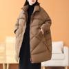 Большой размер, средний и длинный пуховик для женщин 2024 года, зимняя утолщенная ретро-куртка с грибковой кромкой, теплая свободная куртка-стойка
