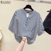 Women Casual V-neck Stripe Half Sleeve Loose Blouse