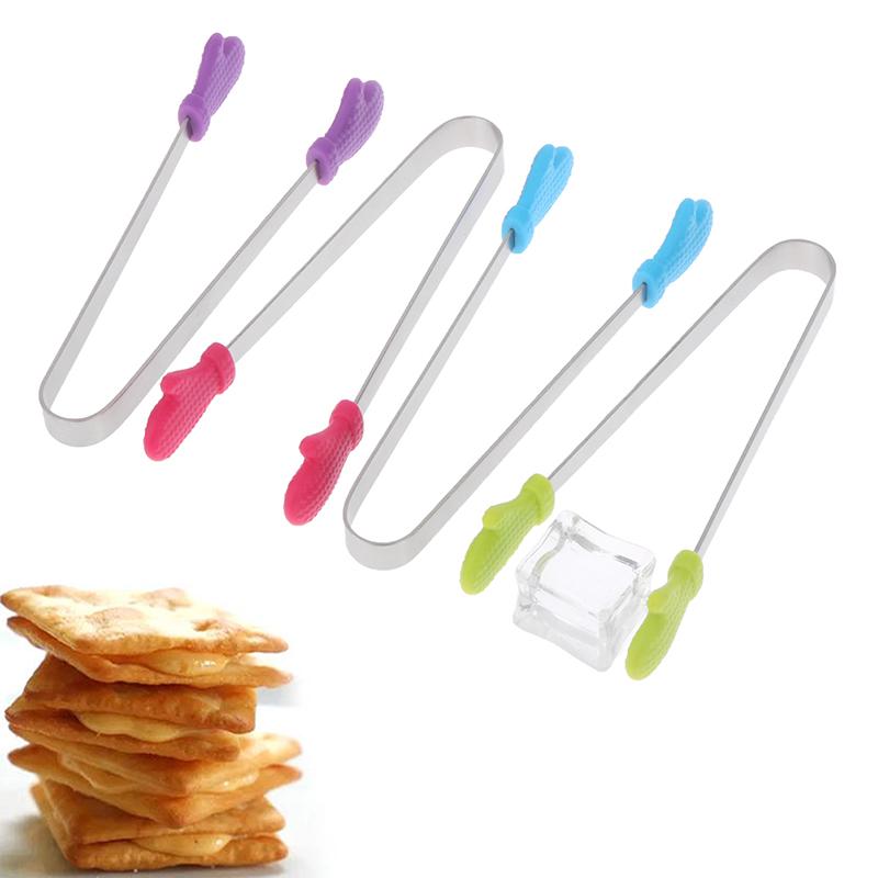 1Pc Silicone Food Tongs Gloves-Shaped Stainless Steel Non-Slip Kitchen Utensil Ice Candy Food Clip Mini Ice Cubestongs
