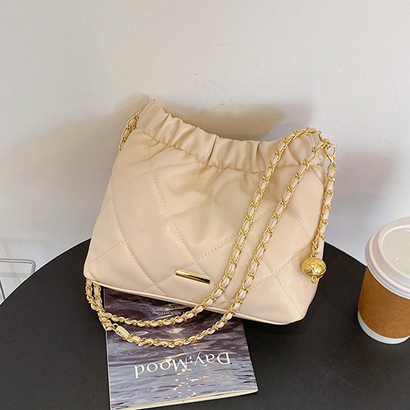 Модные плиссированные клетчатые сумки через плечо из искусственной кожи для женщин, повседневная сумка-ведро с цепочным ремнем