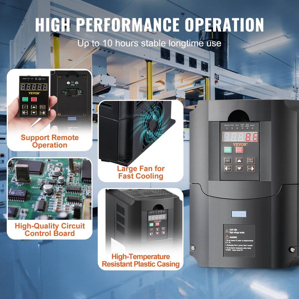 10HP, 7.5KW, 35Amps 220V 1 or 3 Phase Input to 3 Phase Output VFD 0-400Hz