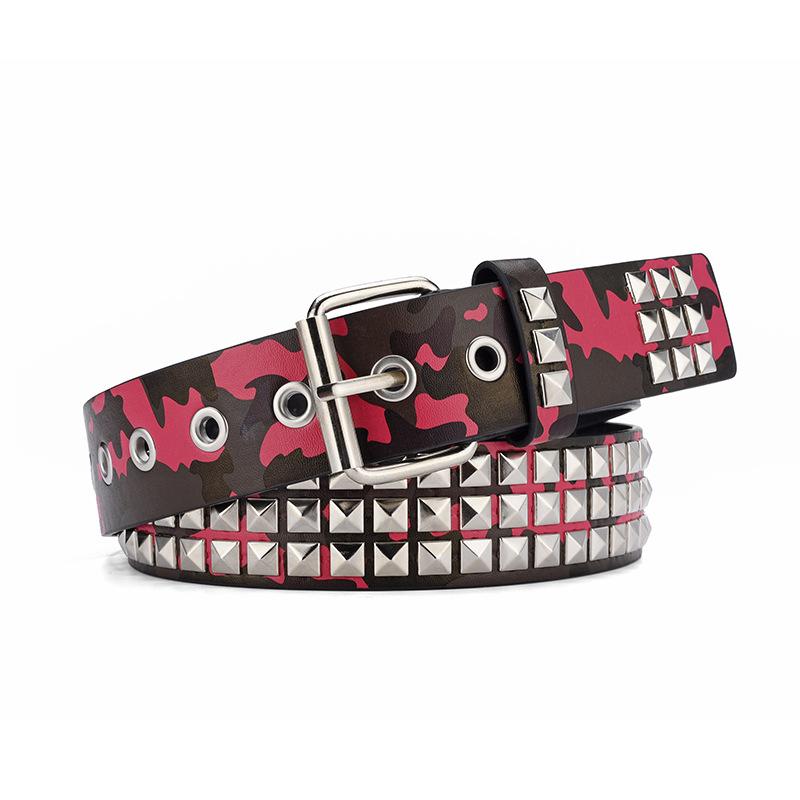 Ремень женский с квадратными бусинами и заклепками в виде пирамиды, в стиле панк, хип-хоп, с камуфляжным украшением в виде газового глаза для мужчин и женщин