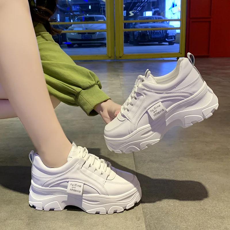 Fashion Chunky Sneakers Women Spring Autumn Thick Bottom Dad Shoes Woman Fashion PU Leather Platform Sneakers Ladies 2024