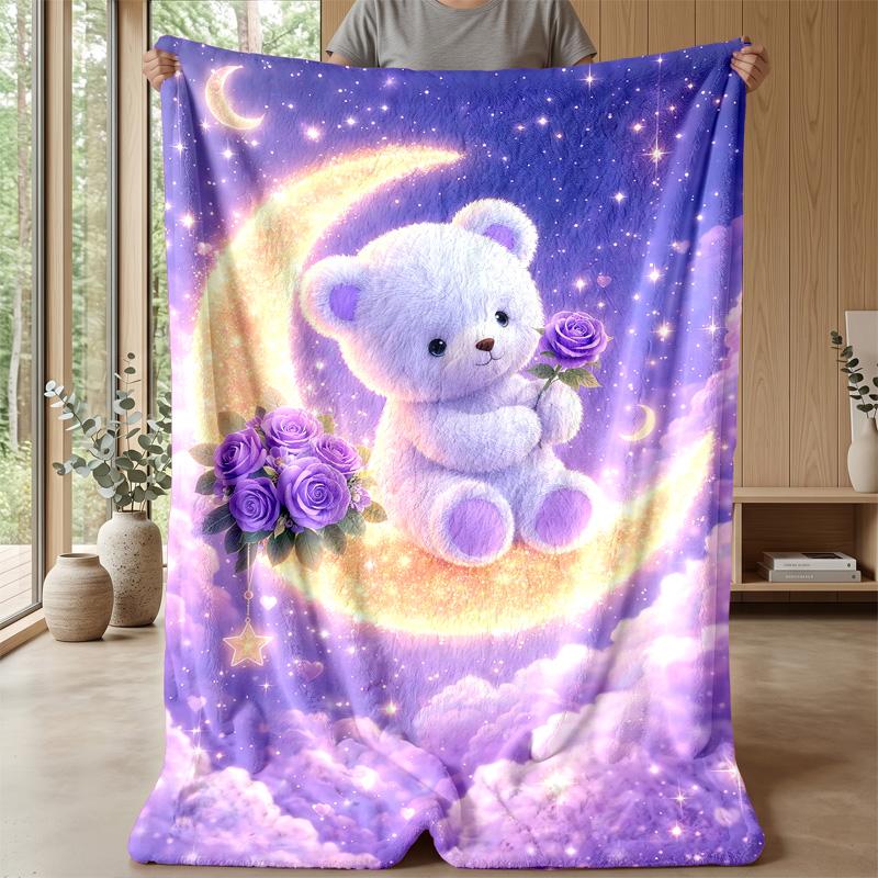 Teddy in Starry Tree Theme blanket Lightweight Warm Flannel Blanket Decorative Throw Blanket for Home Decoration