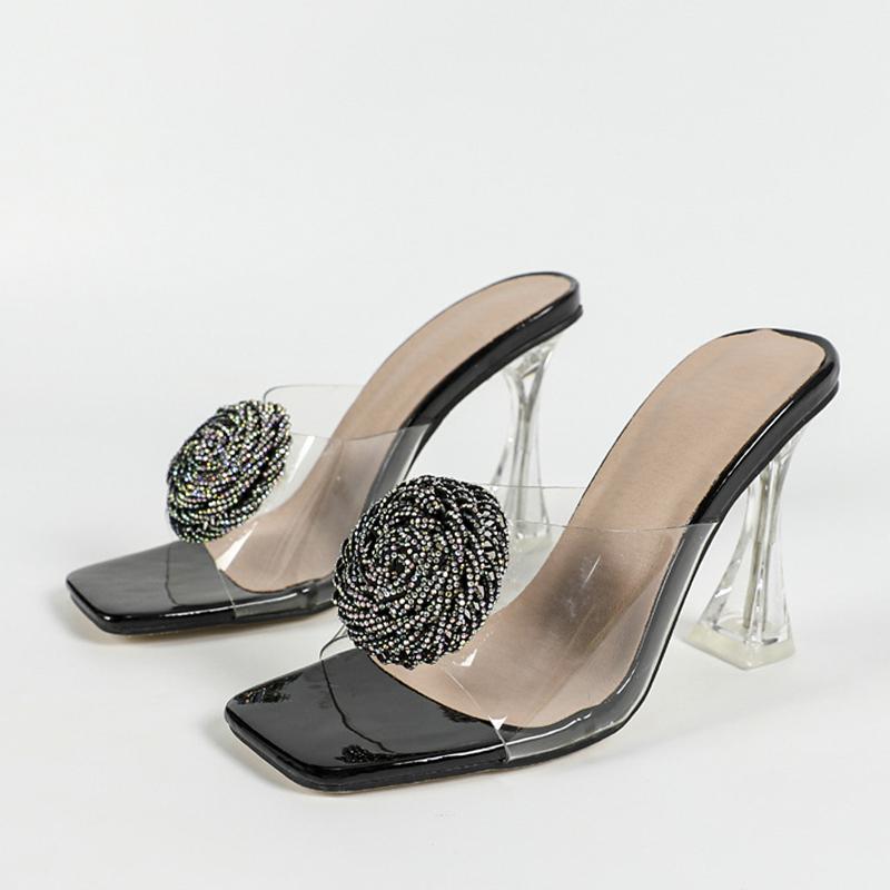 Liyke, большие размеры 43, 44, 45, прозрачные туфли на высоком каблуке, современные женские прозрачные сандалии, модные туфли с квадратным носком и стразами