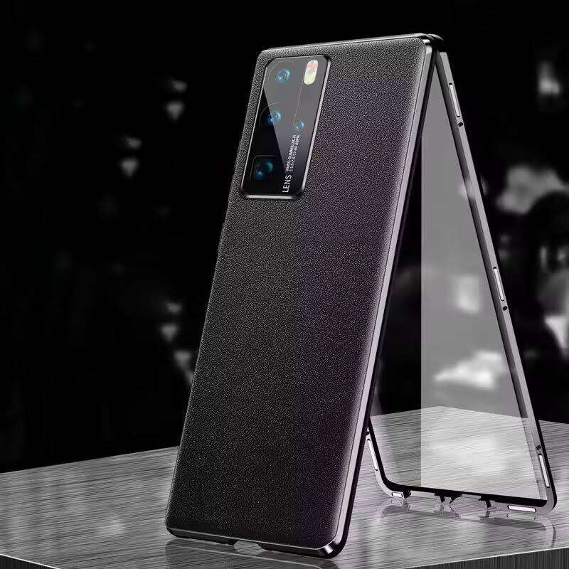 Чехол для Huawei P80 P30 P40 P70 Nova 14 13 Ultra Honor 200 100 90 80 70 Magic 8 Pro, Алюминиевый бампер с закаленным стеклом и кожаной задней панелью, Бамперы для телефона