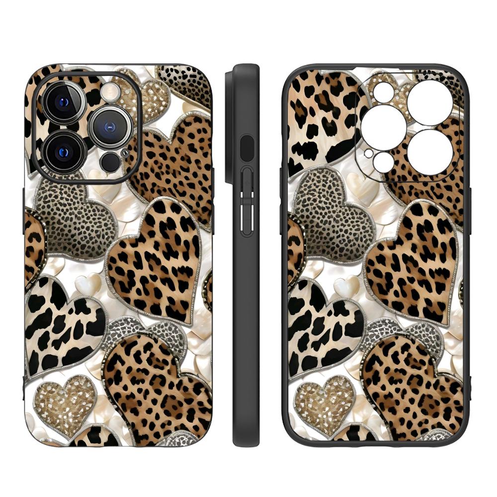 Leopard print heart-shaped phone case suitable for iPhone 17 16 15 14 13 12 11 Pro/Max/Plus anti drop TUP frosted soft case