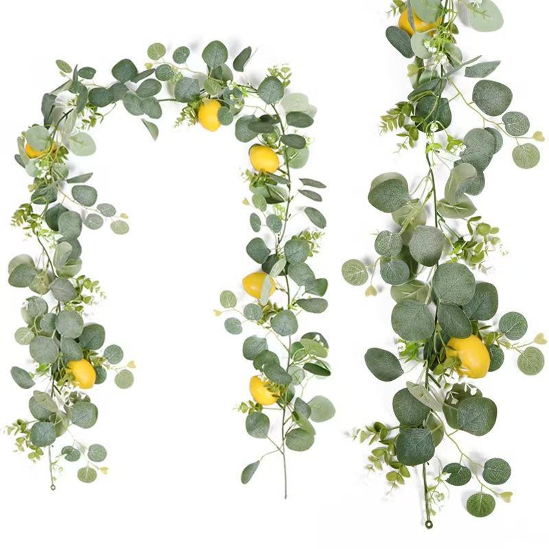 200cm Artificial Eucalyptus Lemon Garland Faux Floral Hanging Vine Rustic Greenery Wreath for Home Wedding Party Decor
