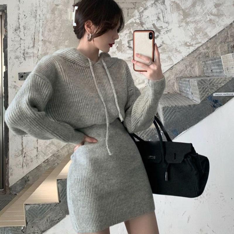 Платье-свитер женское, французское, элитное, с небольшим ароматом, вязаный свитер, платье на бедрах с запахом, осеннее и зимнее платье, женский пуловер