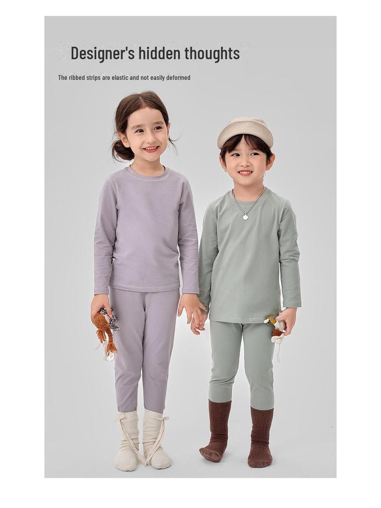 ZYZ Уютный хлопковый детский пижамный комплект для осени и зимы - Бескостный А-класса однотонный комплект для сна