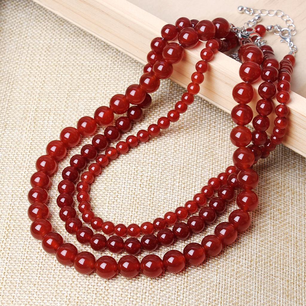 Natural Stone High Quality Sardonyx Round Beads Necklace Bohemian Women's Classic and Elegant Handmade Beaded Necklace