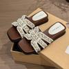 Pearl Hollow Open-toed Wedge Heel One-word Fashion Casual Sandals Summer Retro Low-heeled Slippers Women's Outerwear