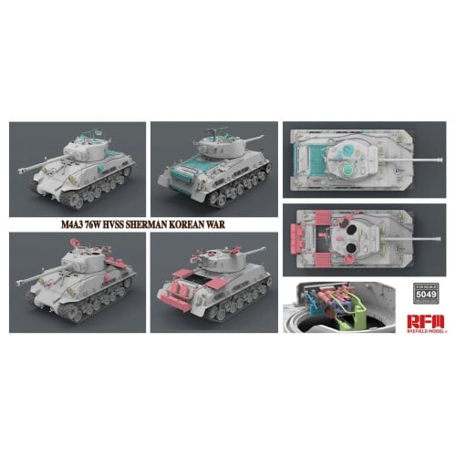 Ryefield Models 1/35 Korean War U.S. Army M4A3 76W HVSS Sherman Medium Tank Plastic Model Kit RFM5049