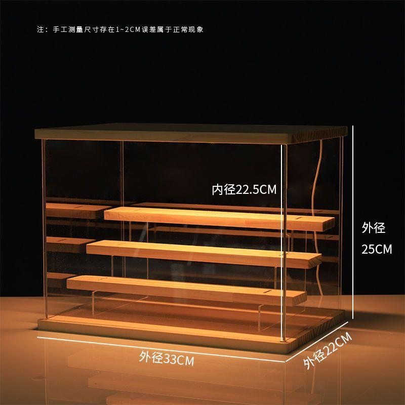 Acrylic Transparent Display Box with Light Premium Wooden Dustproof Storage for Figurines Living Room Display Cabinet