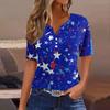 Women's Casual Independence Day Printed V-Neck Short Sleeve Embellished Button T-Shirt Top