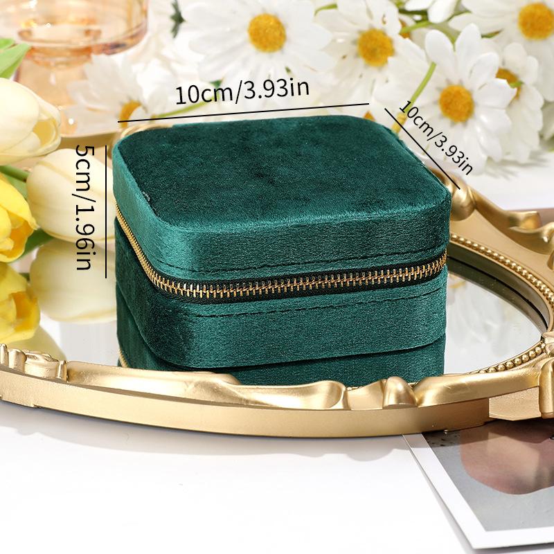 Бархатная шкатулка для украшений для женщин, геометрический квадратный футляр для хранения украшений, ожерелий, колец, сережек, дорожные переносные коробки на молнии