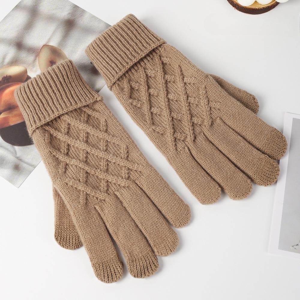 Вязаные перчатки теплые однотонные женские осенне-зимние вязаные перчатки для отдыха на открытом воздухе перчатки с тремя пальцами для сенсорных экранов
