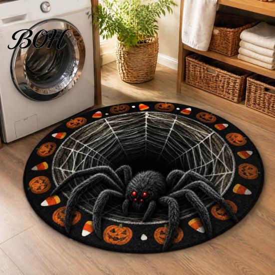 Non Slip Floor Decor 3D Horror Area Rug, Round Halloween Mat, Realistic Creepy Easy Clean Seasonal Mat Patterns, Non-slip Washable Rug for Living Room