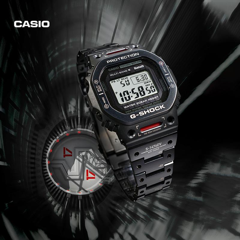 Casio Полностью металлическая серия-B5000 квадратный циферблат цифровой дисплей, радиосигнал шести станций, Bluetooth-соединение, водонепроницаемость 200 метров, питание от солнечной энергии GMW-B5000TVA-1PR