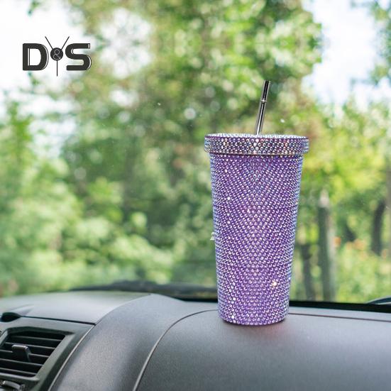 Термокружка со стразами из нержавеющей стали, термостакан с крышкой и соломинкой, бутылка для воды со сверкающими стразами, подарок на День святого Валентина