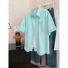 Women's Solid Color Short Sleeved Shirts Summer Pocket Decoration Versatile Tops Korean Sweet Simple Ladies Blouse