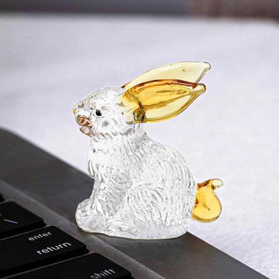 Yousheng Faux Crystal Rabbit Figurine Transparent Collectible Rabbit Statue Glass Art Animal Ornament Bunny Sculpture for Home Office Desk Car