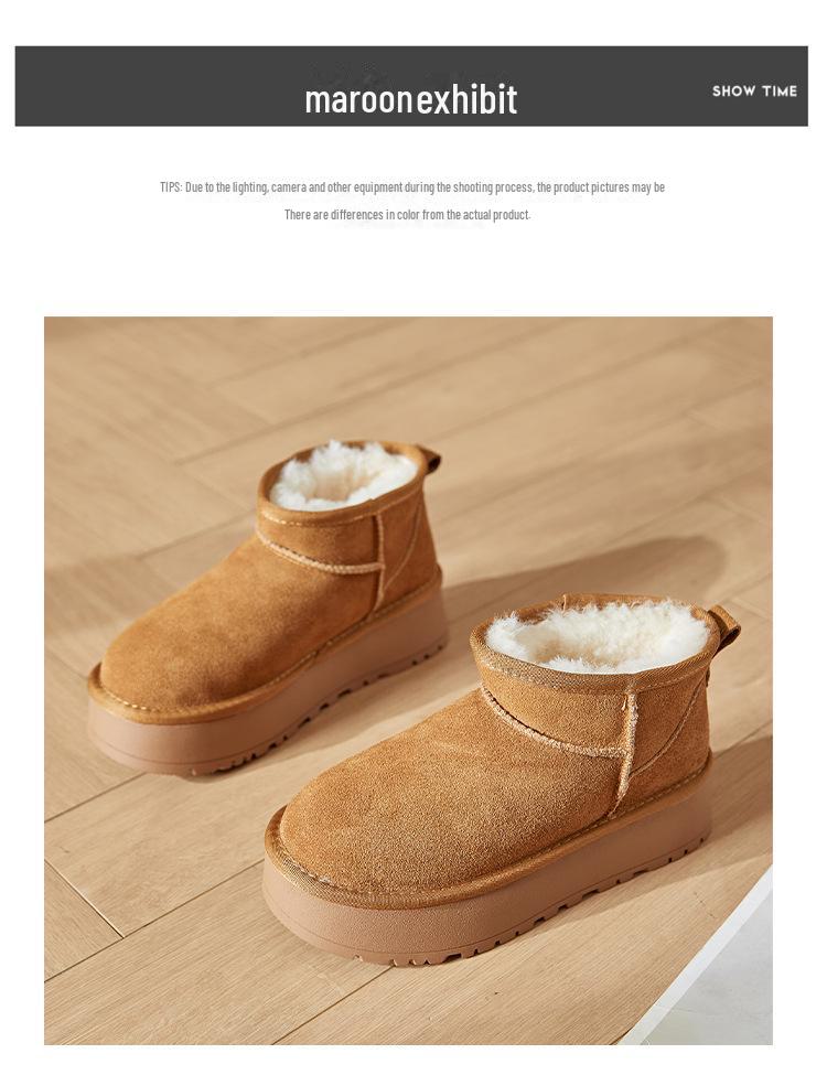 Women's 2024 Sheepskin Fur Snow Boots: Zhou Dongyu Style, Genuine Leather, Short Tube, Thick Warm Cotton Lining.