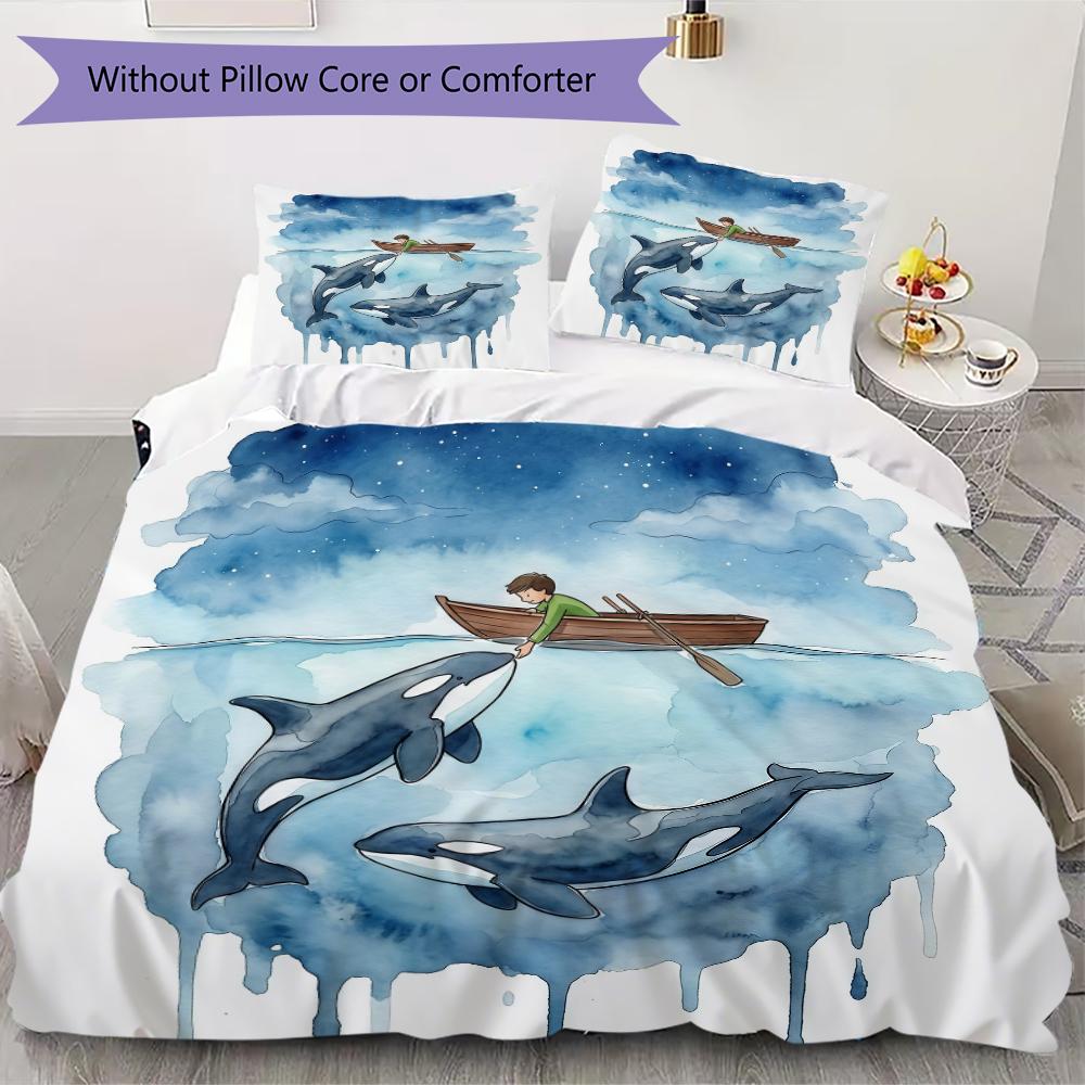 Deep Sea Whale Pattern Bedding uilt Set uilt Cover Pillowcase Home Decoration Birthday Gift (1 * duvet cover + 2 * pillowcase without core)