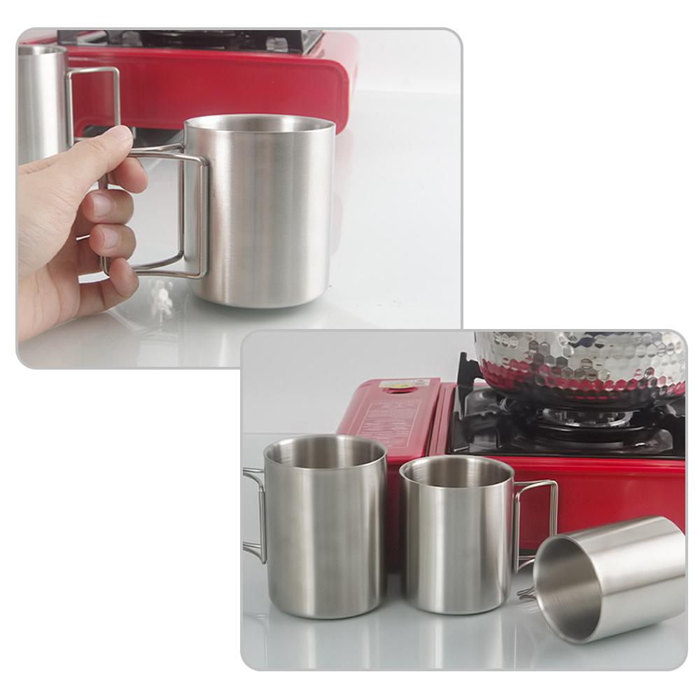 Camping Cup 200ml/300ml/400ml Stainless Steel Water Cup Tea Cup Coffee Mug with Foldable Handles
