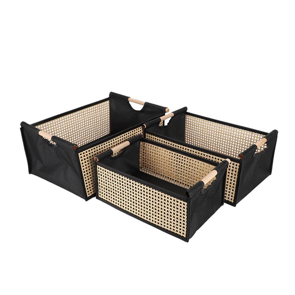 Handwoven Storage Basket Multiuse Desktop Organizer with Handle for Farmhouse Cabinet