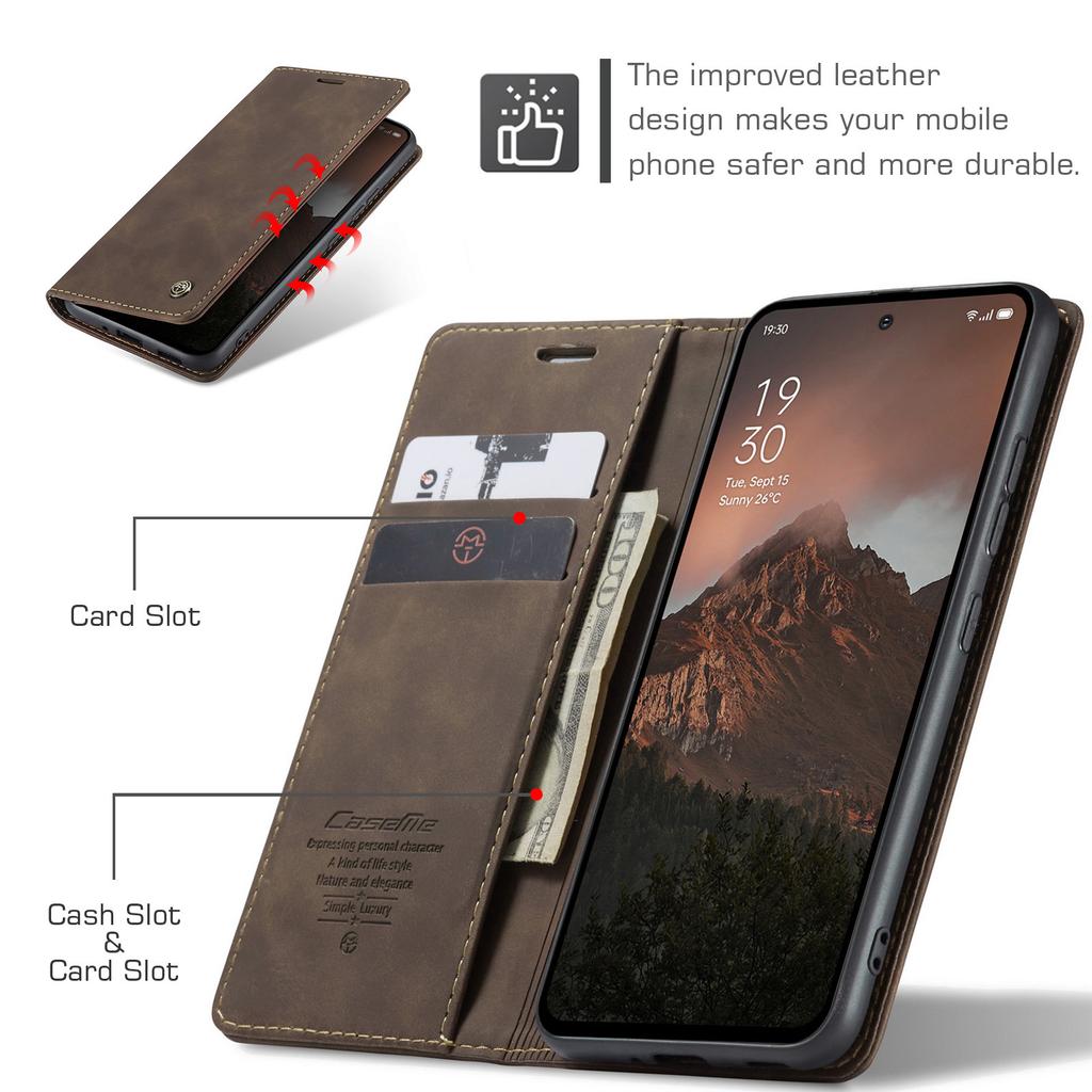 Для Oppo Reno12 F 5G Чехол CASEME Серия 013 Держатель для карт Подставка Кожаный чехол для телефона