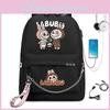 Labubu Cartoon Print Student Backpack With Usb Data Cable For School Use