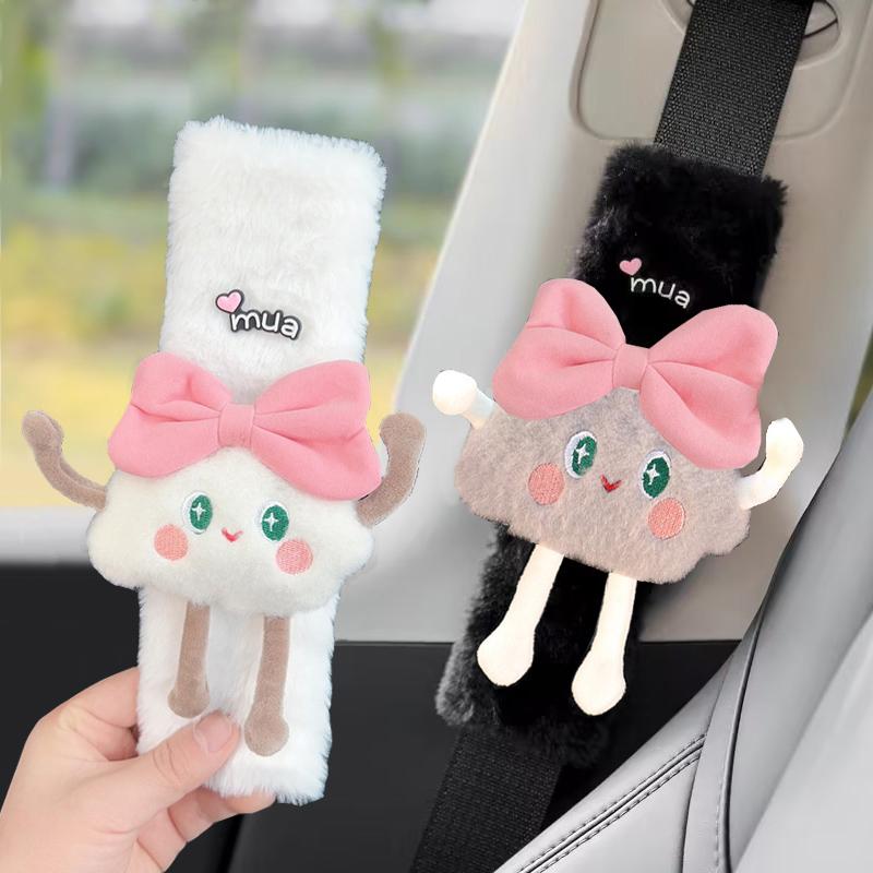 1/2pc Cute Cartoon Bow Clouds Car Seat Belt Cover Imitation Rabbit Fur Auto Seatbelt Safety Soft Plush Shoulder Pad Decrotion