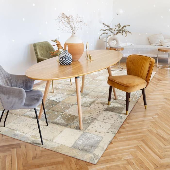 Tapis en cuir recyclé éclats argentés gris beige 160x230