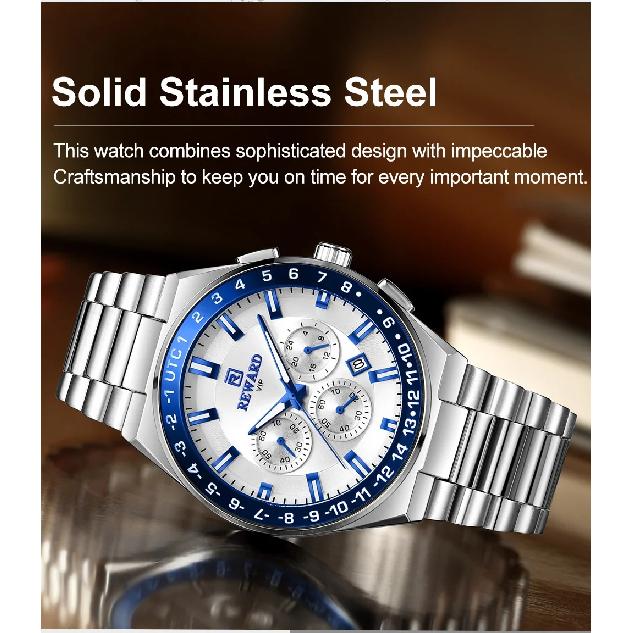 REWARD New Model Men's Watch Luxury Chronograph Business Wristwatch Solid Stainless Steel  High Quality Watch for Men