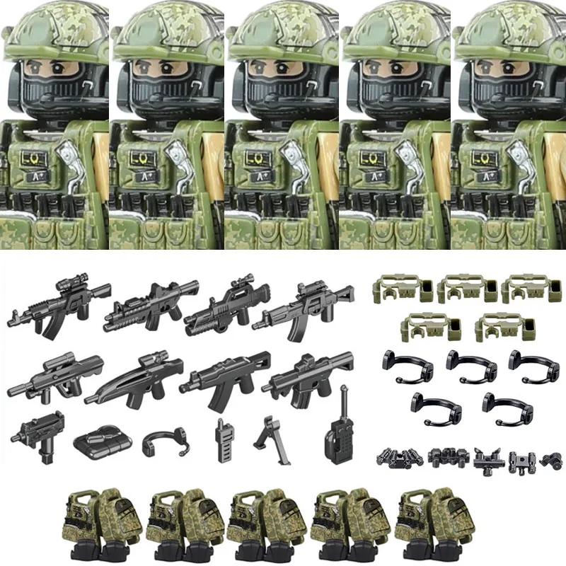Военные армейские фигурки Строительные блоки Спецназ Призрак Коммандос Солдат Оружие Пистолет Шляпа Щит Пояс АК Мини-кирпичики Игрушка
