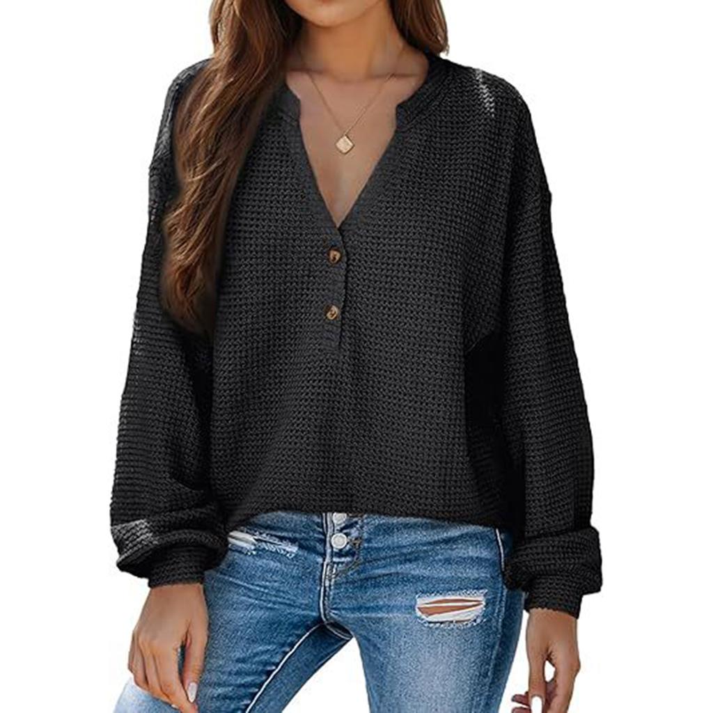 Женская модная повседневная блузка с V-образным вырезом, однотонная, с длинным рукавом