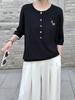 Sweater embroidered shoulder T-shirt women's mid-sleeved autumn new design sense niche loose mid-sleeved knitted top