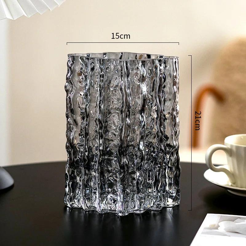 Instagram Premium Light Luxury Glacier Vase Glass Transparent Flower Arrangement Rose Flower Living Room Dining Table Decoration