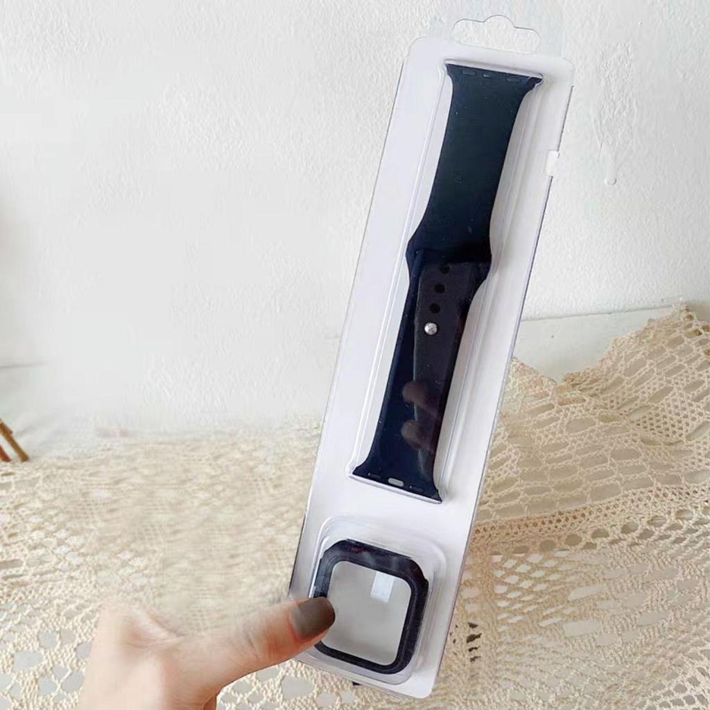 Glass+Case+Strap 3 In1 Apple Watch Band  Protective Shell Silicone Protection iWath Watch Band Case 2 In 1 For iWatch 2 3 4 5 6