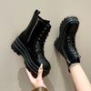 Fashion Women's Fashion Boots Thick Sole High Heels Trifle Base Side Zip Black Boots Outdoor Women's Shoes Commuting Spring and Autumn