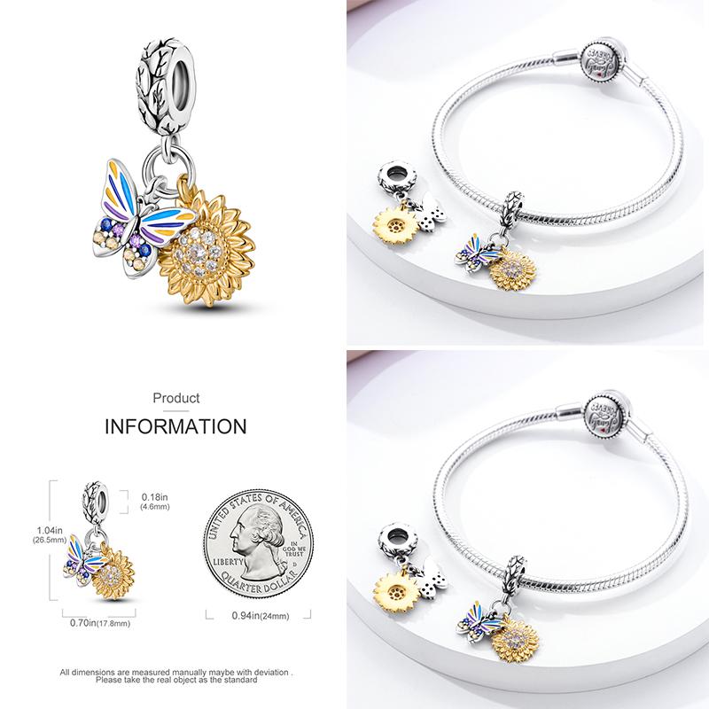 925 Silver Charms BeadsClosely Inlaid Butterfly Pendant Fit Original Diy Bracelet Gift Women Party Diy